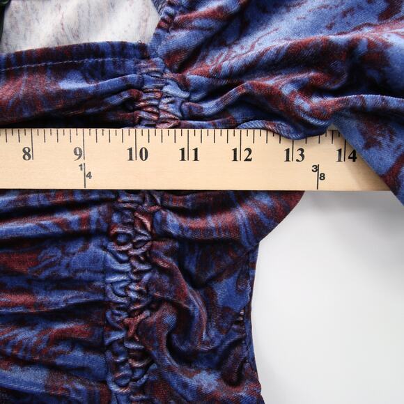 Wild Fable Dress Blue Purple Velvet Long Sleeve Ruched Square Neck Mini Size XS - Picture 5 of 10